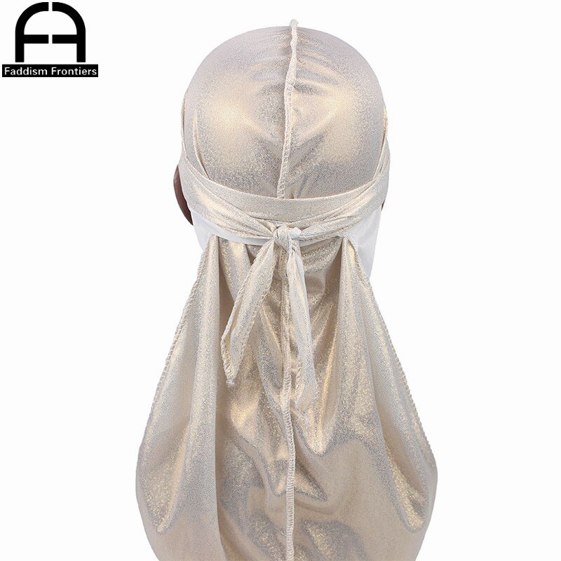 Men's Silky Sparkly Durags Turban Men Durag Shiny Du Rag Bandanas Hat Headwear Headband Hair Accessories Extra Long Tail Du-Rag: Beige
