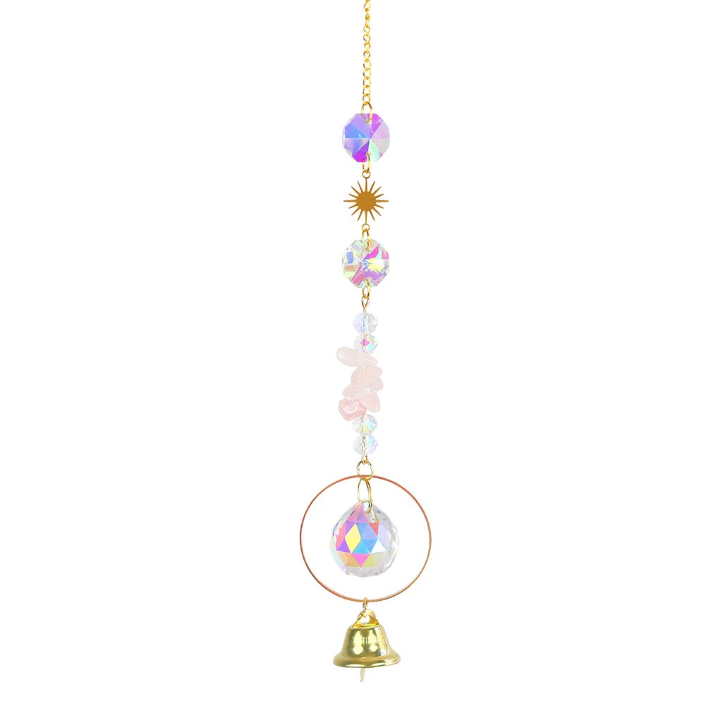 Crystal Wind Chimes Pendant Handmade Sun Catcher Sunlight Trapping Windchime Garden Curtain Window Chandelier Pendant: Pink