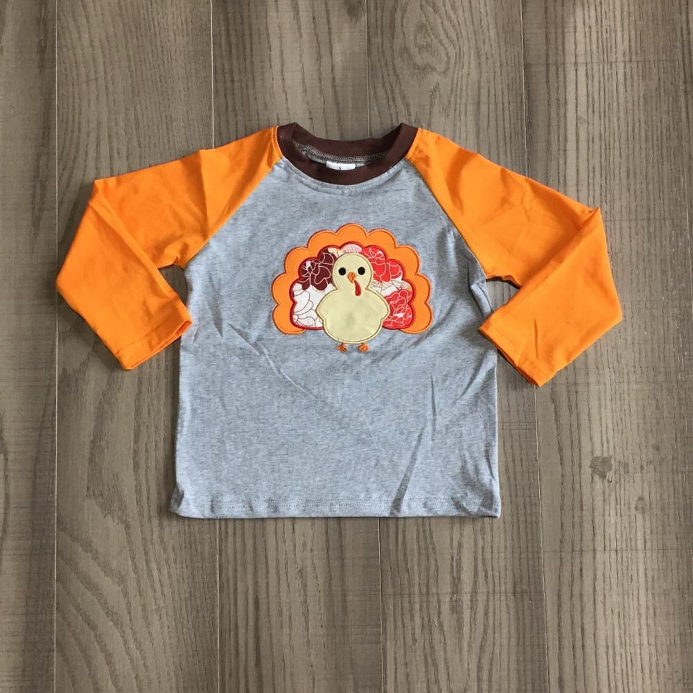 Girlymax Herfst/Winter Baby Jongens Thanksgiving Katoen Lange Mouwen Top T-shirt Raglans Orange Grijs Turkije Kinderen Kleding: 4T