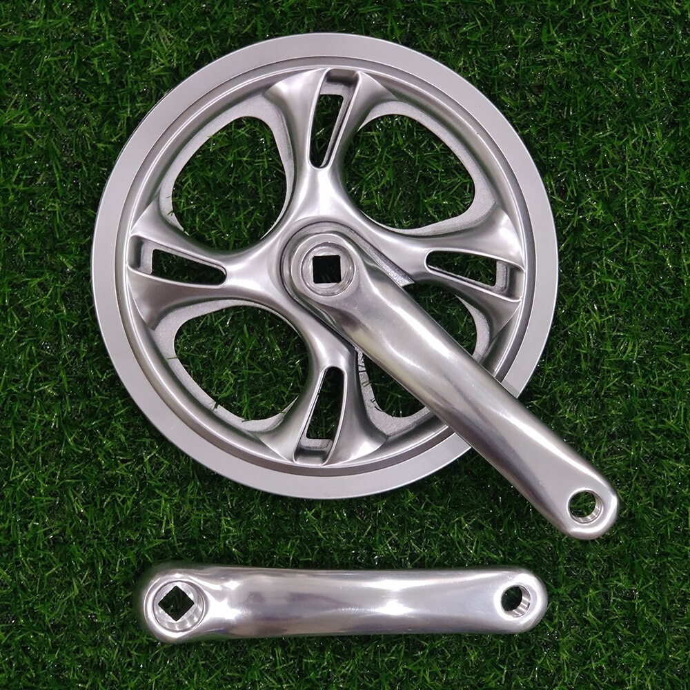 Juego de bielas de bicicleta 48T 170mm 152mm, juego de manivela de doble cubierta de plástico de velocidad única, piezas de rueda dentada de bicicleta plegable con orificio cuadrado: 48T Silver 152mm / Double cover
