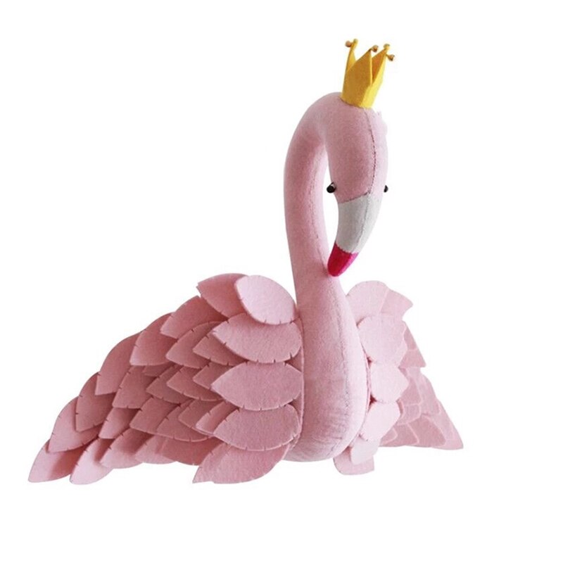 Handgemaakte Roze Kroon Swan Muur Decor Gevulde Pop Speelgoed 3D Dierenkop Speelgoed Muur Opknoping Flamingo Decoratie Babykamer Muur kunstwerk: Default Title