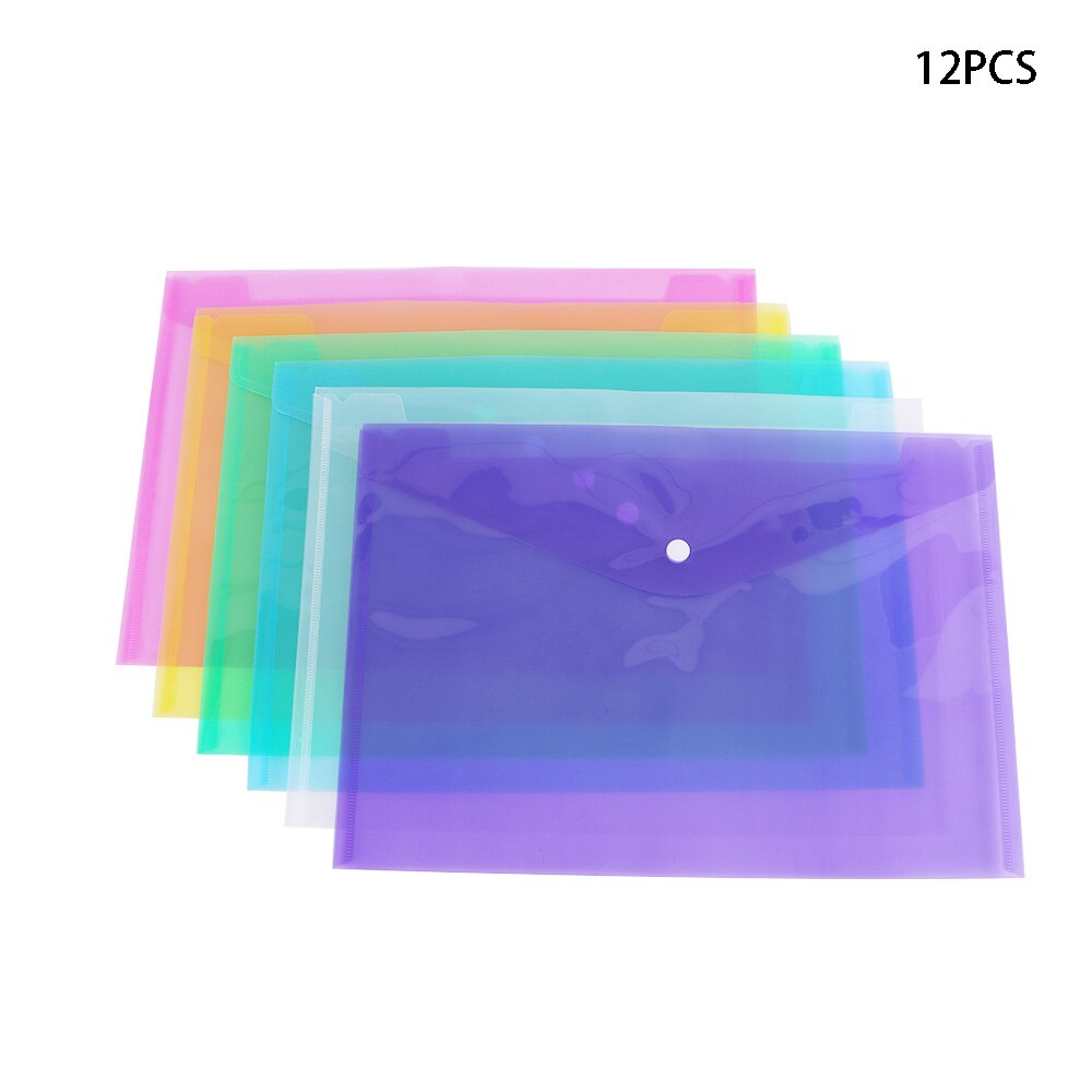 12Pcs/set A4 Clear Plastic Document Bag File Bags School Office Paper File Folder Stationery Case Organizer Filing Products: Default Title