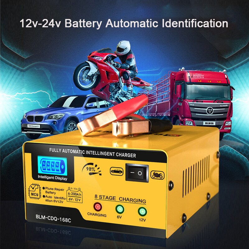 Batería de coche de 6V 12V Charger15A AGM, reparación inteligente de pulso de batería de arranque 200AH para coche, motocicleta, plomo ácido Agm, Gel húmedo