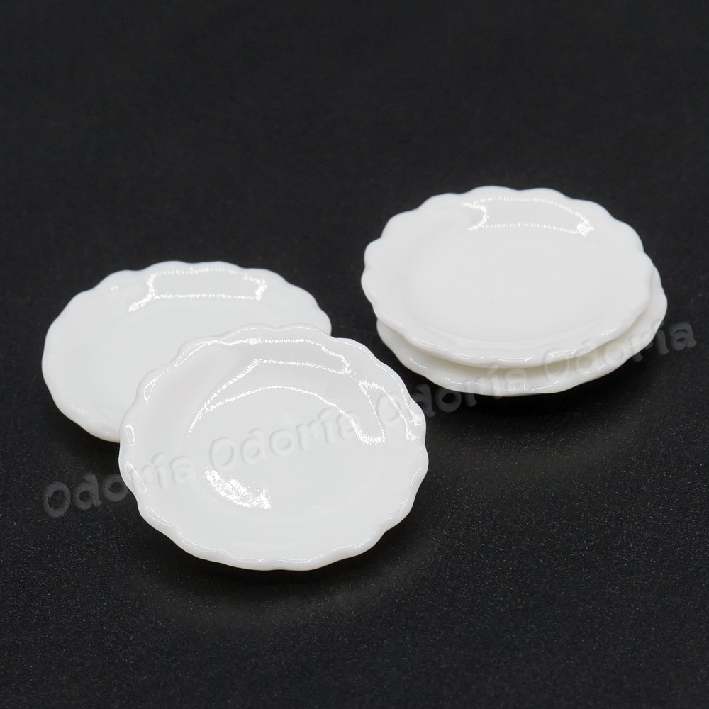 Odoria 1:12 Miniature 4PCS White Porcelain Dishes Ceramic Plates Kitchenware Dollhouse Kitchen Accessories