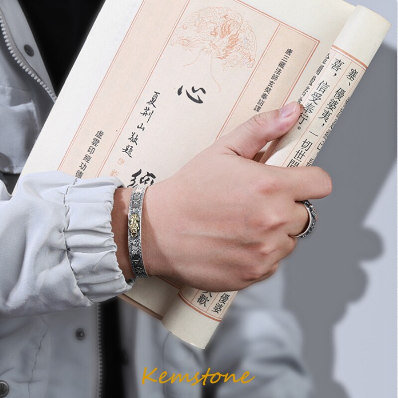 Kemstone S990 pixiu bracciale ad anello amuleto fortunato ricchezza scultura scrittura braccialetti bracciale regolabile per uomo bracciale homme