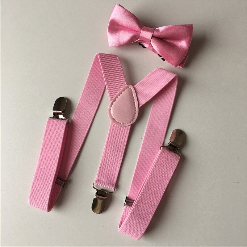 Kids Elastic Suspenders Bow Tie set Matching Tuxedo Suit Unisex Boy Girl Bowtie Wedding Costume Adjustable Y-Back Brace Belt: Pink