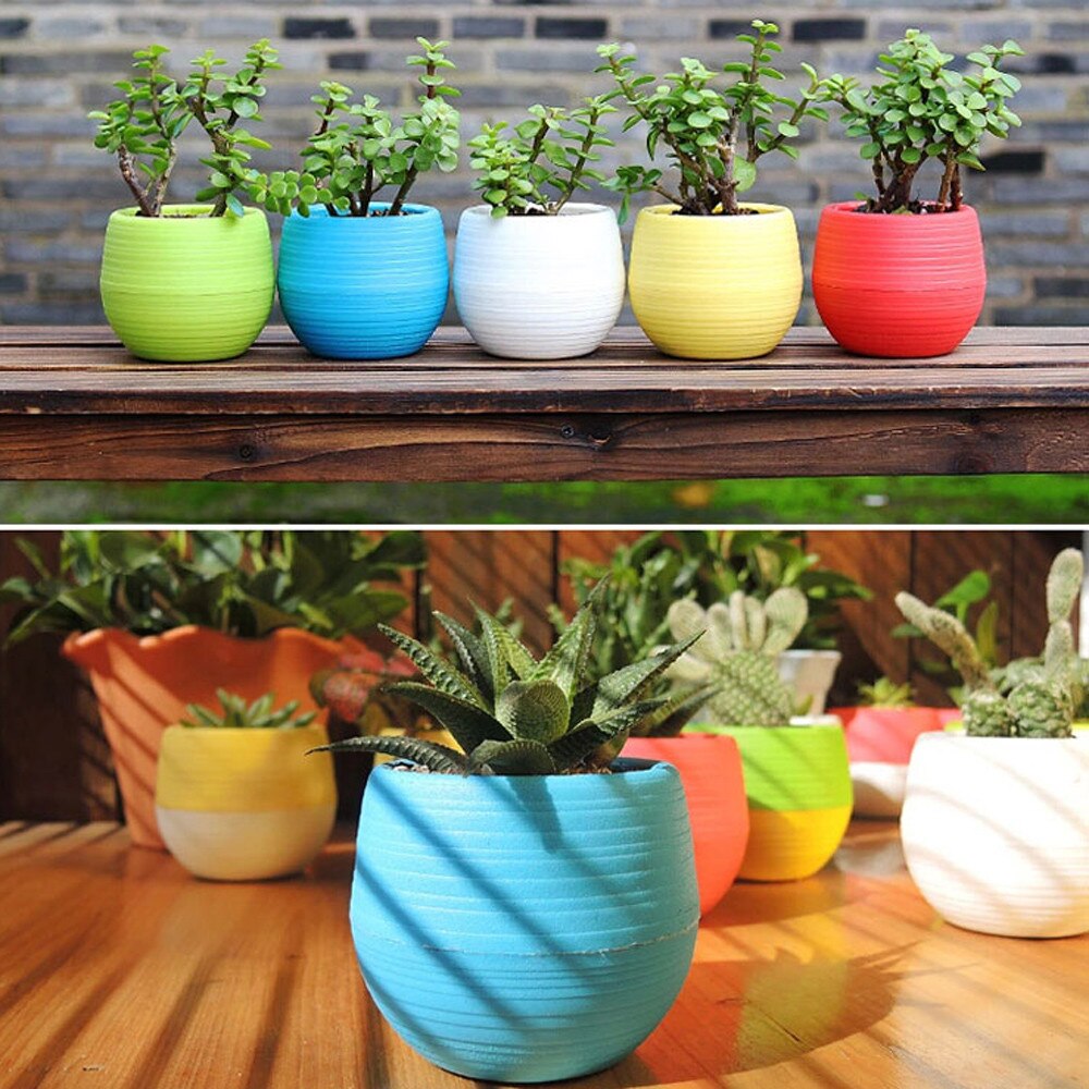 Eco-friendly Colourful Mini Round Plastic Plant Flower Pot Garden Home Office Flower-Pots Planter Floor-Decoration Plan