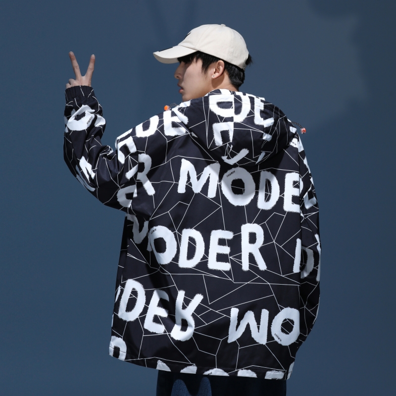 Abrigo cortavientos de estilo universitario para hombre, chaqueta de gran tamaño con cremallera y estampado de tendencia coreana, ropa de calle Hip Hop que combina con todo, primavera y otoño, 2022