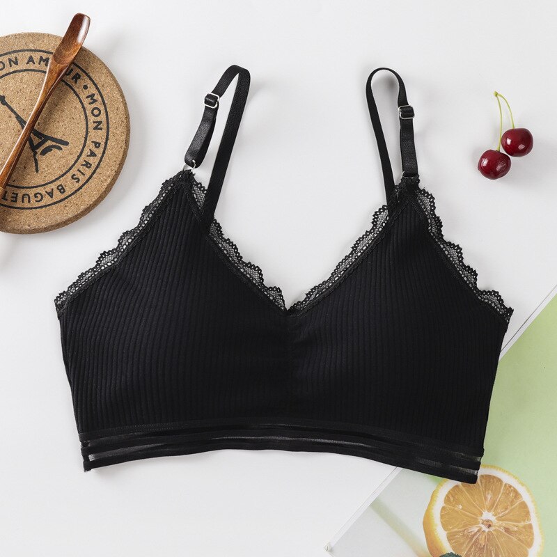 Unge piger træning bh bomuld blonder strikning teenage piger undertøj sport yoga bralette kvinder lille vest tank top en størrelse: Sort