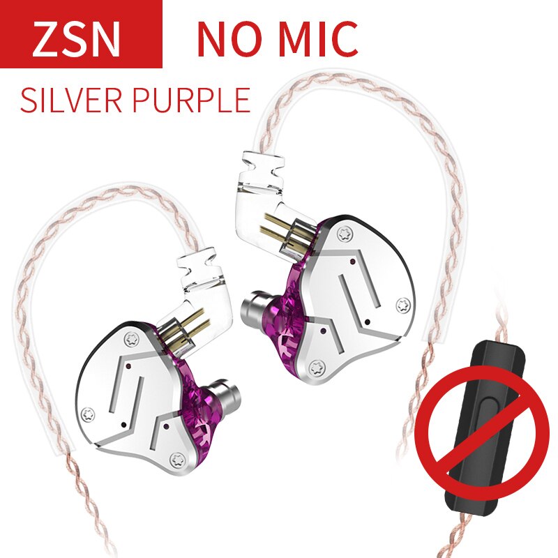 KZ ZSN 1DD + 1BA hybrydowy w słuchawkach dousznych wymienny przewodowy zestaw słuchawkowy HIFI czterordzeniowy napęd słuchawki do muzyki ZST ES4 ZSN PRO V80 ZS10: purple no mic