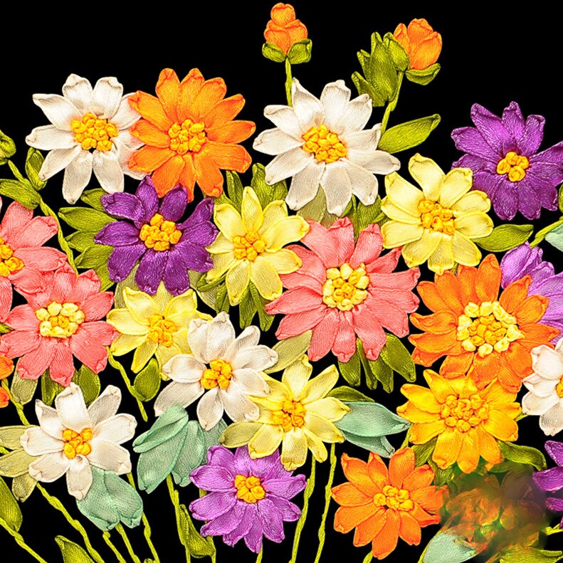 1 Pc Diy 3D Pastorale Lint Borduren Beginner Handwerken Bloem Bordado Broderie Borduurring Aguja Magica Para Bordar