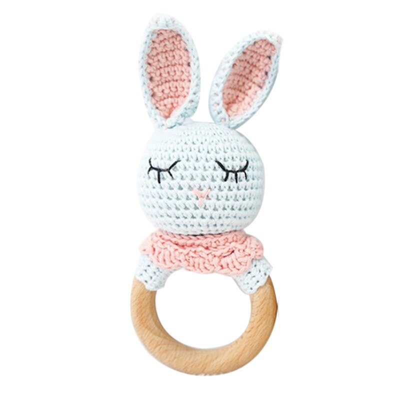 Baby Holz Beruhigende Rasseln Spielzeug Baby Natur Häkeln Handgemachte Gestrickte Rasseln BeißRing Spielzeug Hase Bär Zahnen Ring BeißRing Neue: B