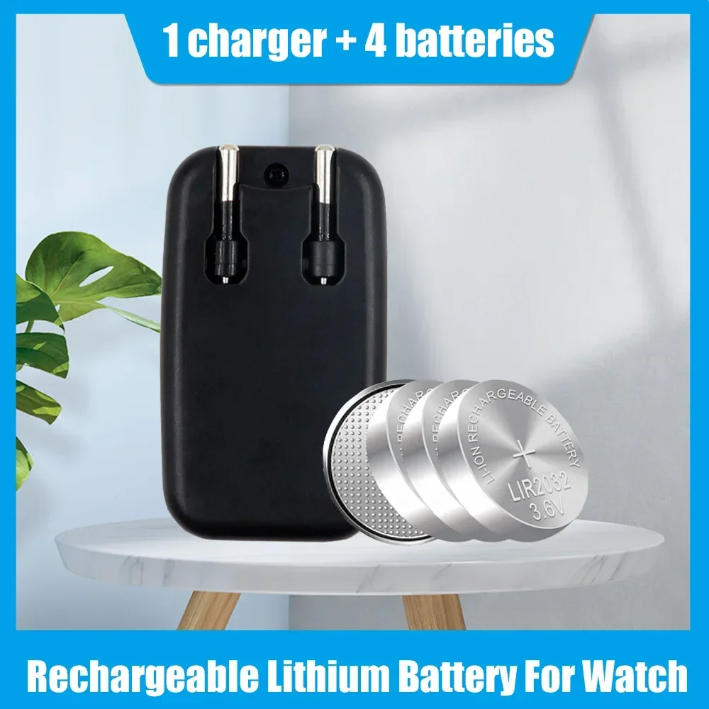 3.6V LIR2032 ML2032 CR2032 2032 Lithium Rechargeable Battery With Charger Adapter For Watch Computer Toys Calculator Button Cell: black