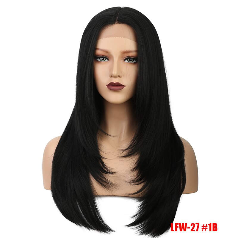 Eewigs lys yaki lige sort paryk 1b farve lang varmebestandig syntetisk blonder front paryk fuldt hår midterste parykker til kvinder: 24 inches