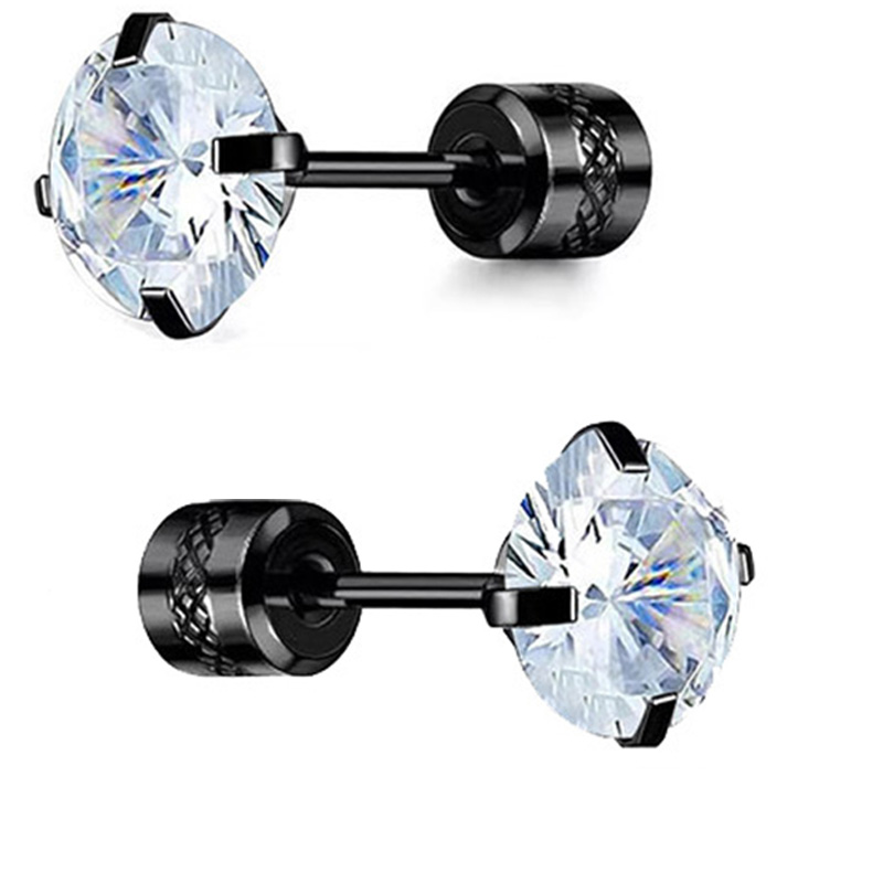 6mm CZ Screw Flat Back Earrings for Women Girls Hypoallergenic for Sensitive Ears Rainbow Cubic Zirconia Stud Earring: Imitation Rhodium Plated