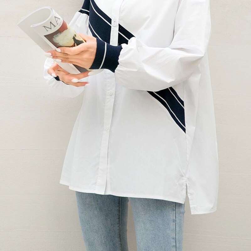 XITAO, camisa de mujer con lazo, ropa de mujer , blusa informal de estilo minoritario recta con cuello de retales y cuello vuelto de un solo pecho GCC1402