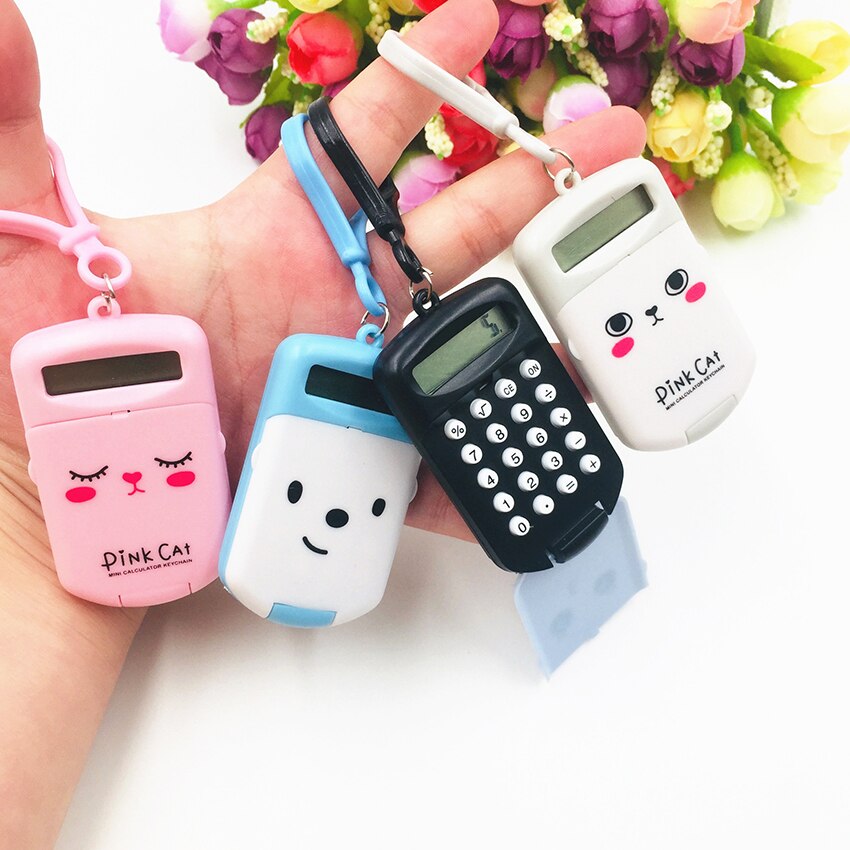 Calculadora de dígitos portátil, Mini calculadora de bolsillo con pantalla de 8 dígitos, llavero de dibujos animados, suministros de oficina