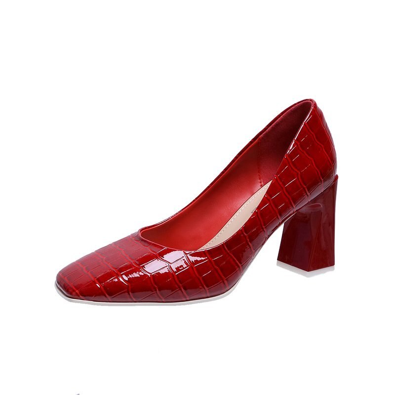 Pumps kleurrijke vierkante hakken vierkante neus pumps volwassen damesschoenen  v391: Rood / 34