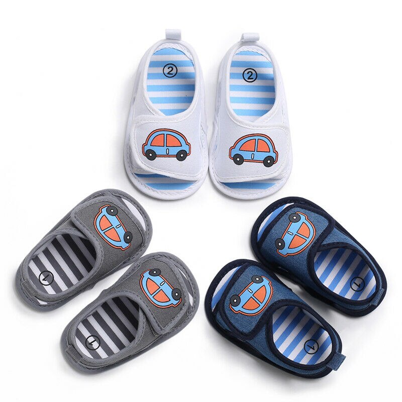 Baby Zomer Sandalen Meisjes Leuke Cartoon Auto Print Soft Sole Crib Schoenen Peuter Prewalker Jongens Sandalen Schoenen Pasgeboren
