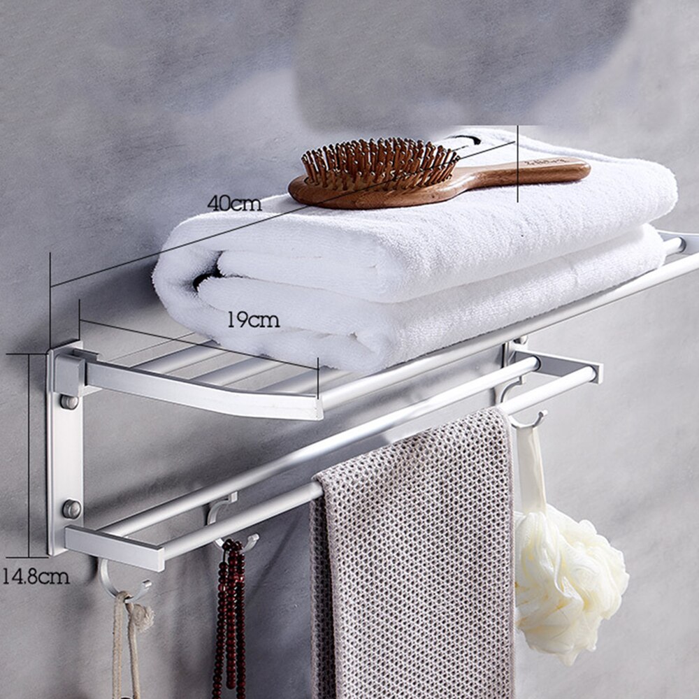 Sponge Holder With Steel Organizer 40cm Bathroom Towel Storage Shelf Stainless Hook Soap Racks Wall Clothes Foldable Mounted