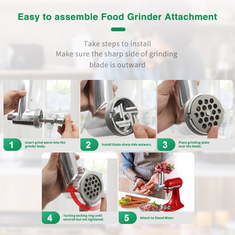 1 Set Metal Food Grinder Attachment for KitchenAid Stand Mixers Sausage Stuffer Attachment