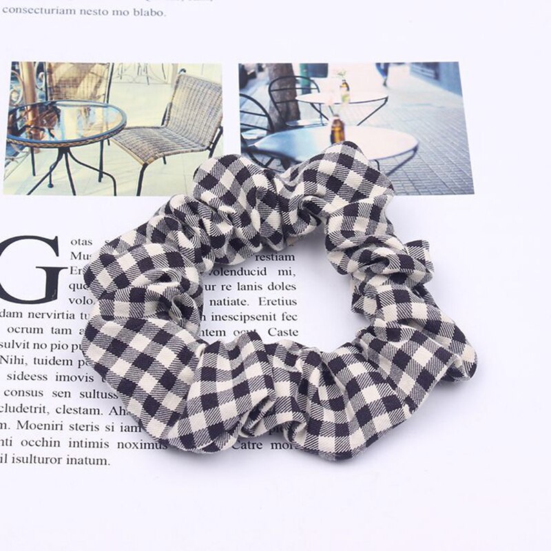Primavera otoño malla a cuadros Anillo para el pelo del intestino grueso mujeres niñas Scrunchies telas accesorios para el cabello: Black