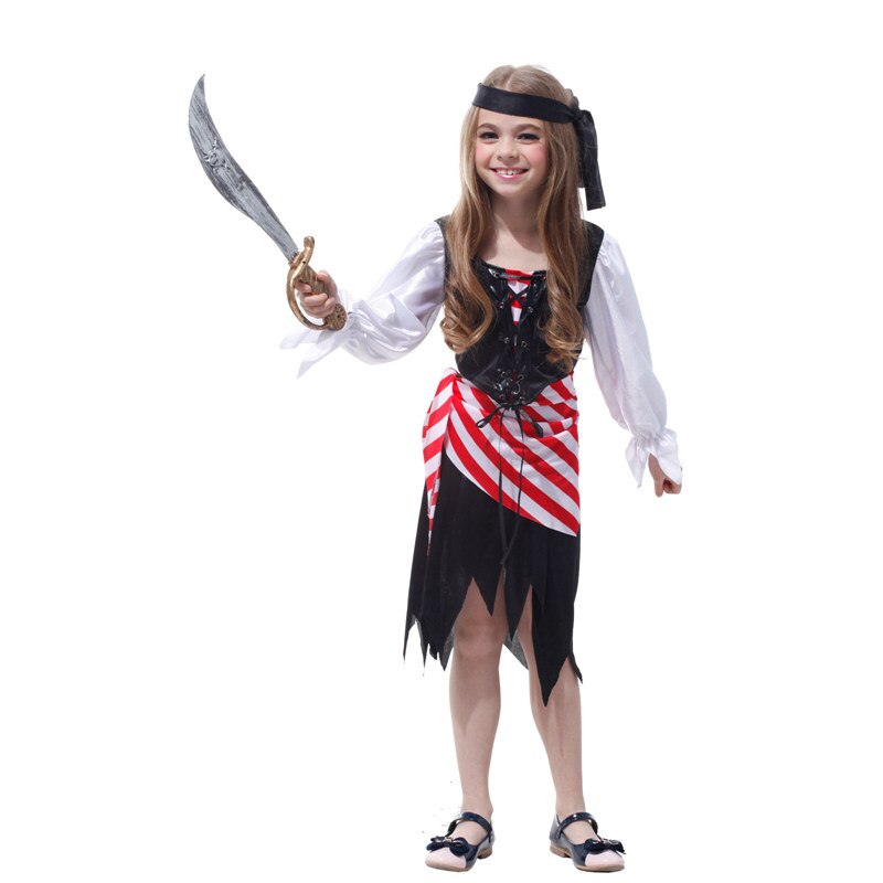 Halloween Luxus Pirate kostüme mädchen Kinder Kinder party cosplay kostüm für kinder kinder kleidung vollen satz Kopfschmuck kleid