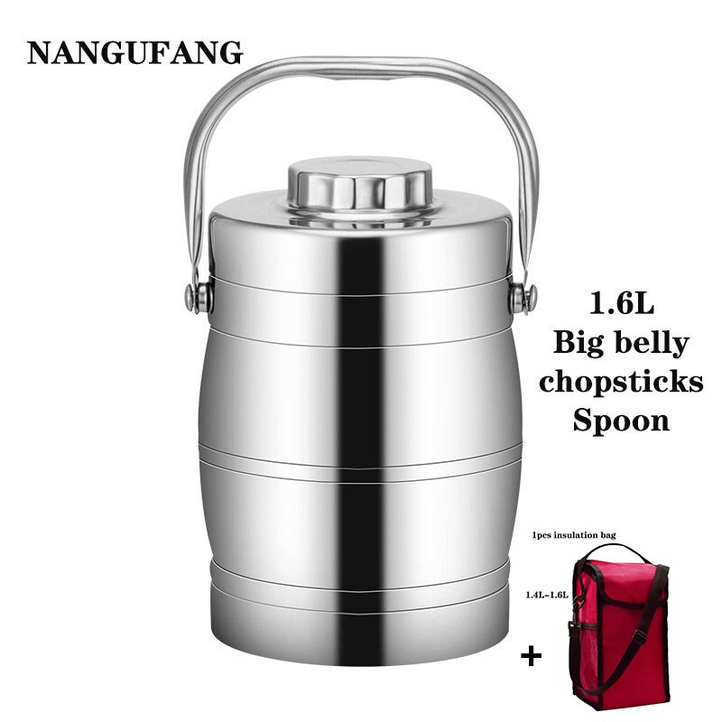 Nanlingwuren Isolatie Lunchbox 1.4L/1.6L Rvs Bentobox Draagbare Voedsel Container Voor Kantoor School Camping Veld: 1.6L