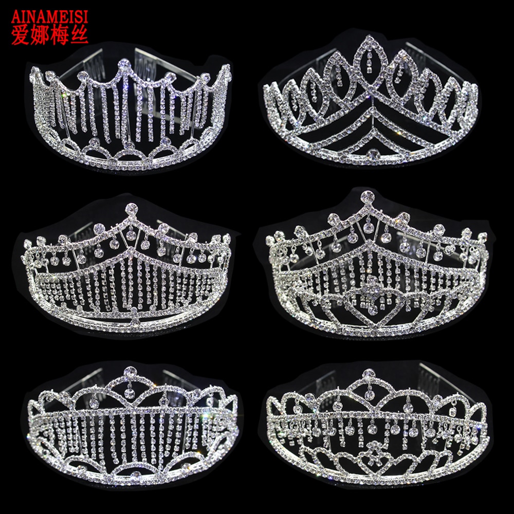 AINAMEISI Bridal Tiaras and Crowns Tassel Rhinestone Big Pageant Crown Women Wedding Headbands Hair Jewelry