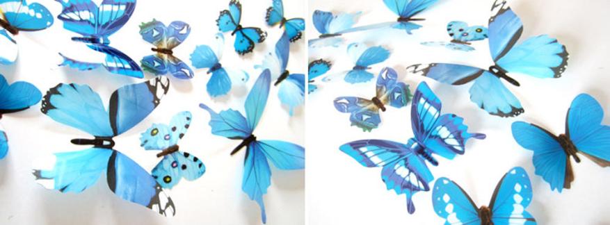 Pegatina de pared de mariposa 3D hueca para decoración de boda, sala de estar, decoración de hogar para ventana, pegatinas de mariposas azules, 12 unidades por juego: Blue 