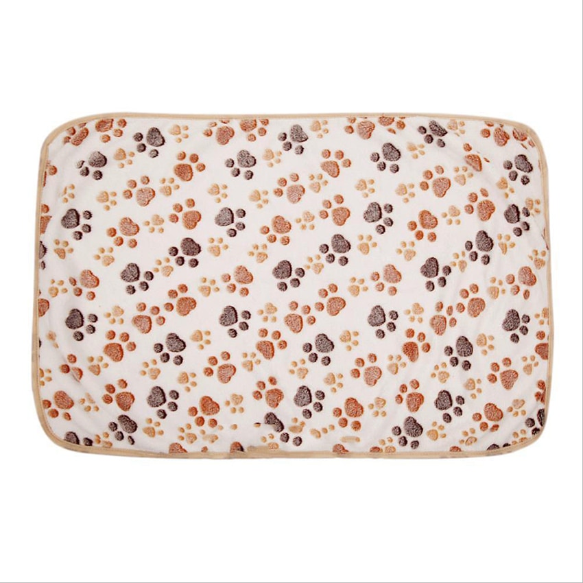 Varm kjæledyrsmatte liten stor poteavtrykk katt hund valp fleece mykt teppe sengepute perfekt størrelse å bruke på ethvert sted: Beige pote / L