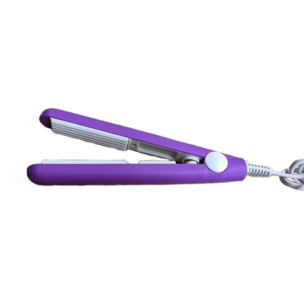 Mini Hair straightener Iron Pink Ceramic Straightening Corrugated Curling Iron Styling Tools Hair Curler EU Plug: purple