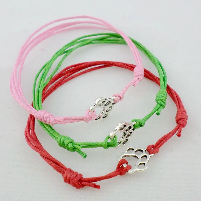 10Pcs Kat Hond Pootafdrukken Bedels Armbanden Rode Koord Verstelbare Vriendschap Armband Enkelband Vrouwen Mannen