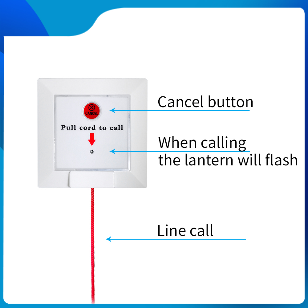 Ycall Wireless Caregiver Pager Alarm Strobe Siren Call System Pull Rope Waterproof Bell Button for Home Safety Elderly Patient