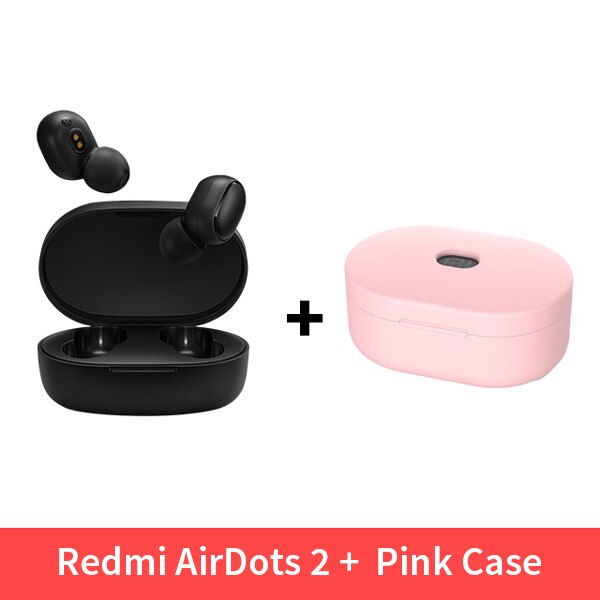 Original Xiaomi Redmi AirDots 2 Wireless Bluetooth 5.0 Charging Earphone In-Ear stereo bass Mi True Wireless Earbuds AI Control: CN Add Pink Case