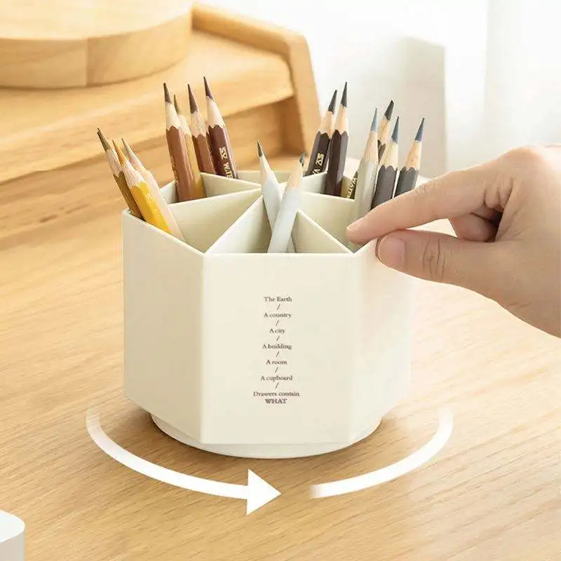 Desk Organizer Accessories Pen Holder Desktop Hexagon Pencil Pot Large Capacity Stationery Storage Box Escritorio