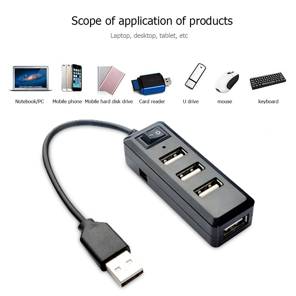 4 Ports USB 2.0 HUB Computer Multi USB Extension Adapter Laptop Splitter with Switcher Simple and Easy Installation