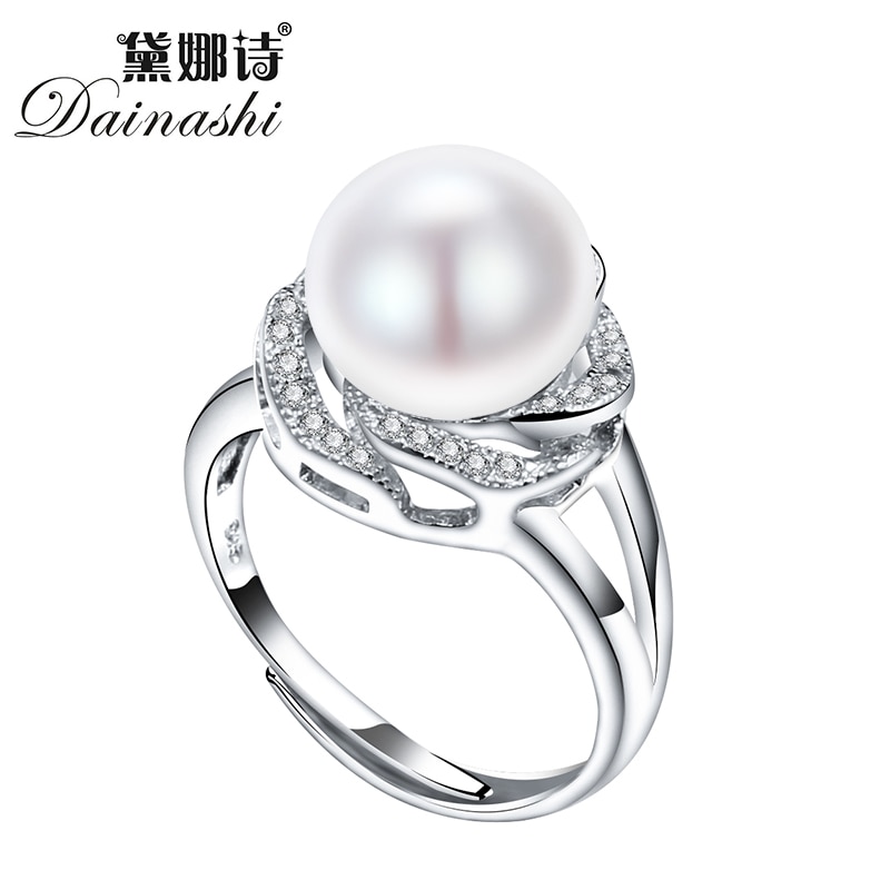 Grote Korting 925 sterling zilveren sieraden op grote natuurlijke parel ringen voor vrouwen stone ring verstelbare wit/roze/paars parel