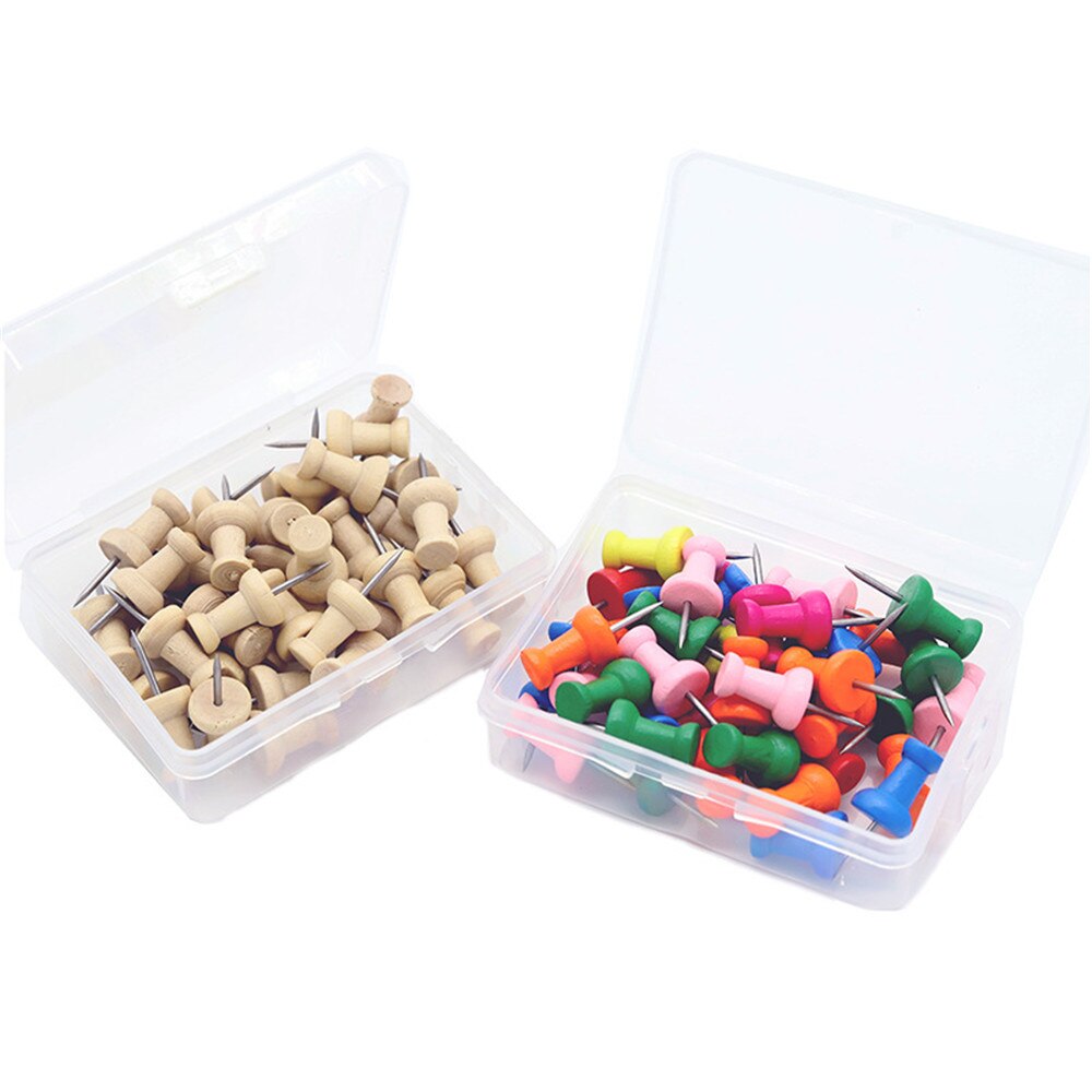 40pcs/box Map Thumbtacks Wood Push Pins Diy Thumb Tacks For Photos Cork Board