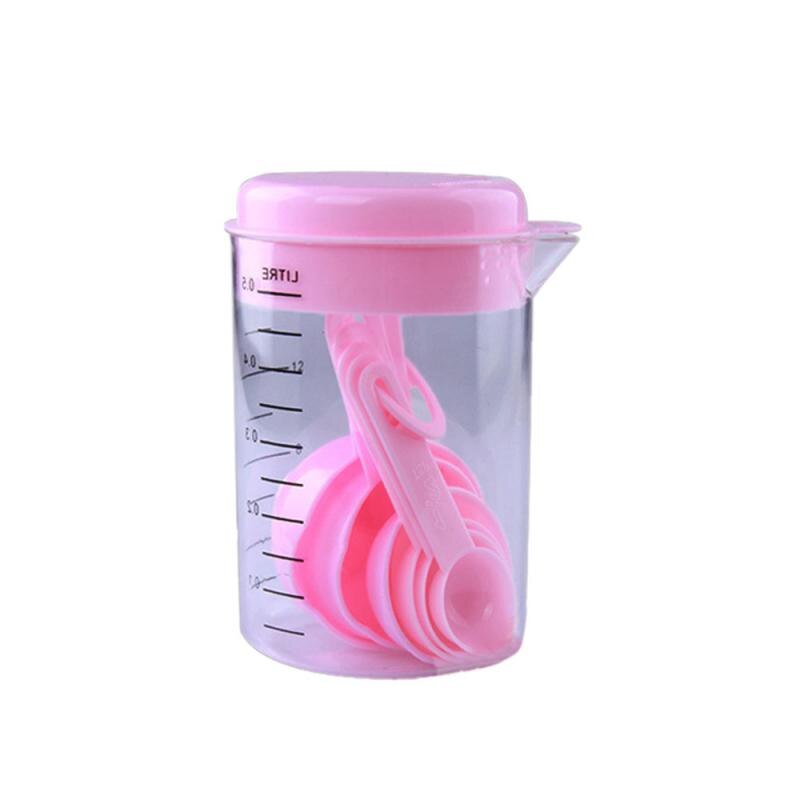8/7Pcs Measuring Cups And Measuring Spoon Measure Tea Coffee Kitchen Utensil For Baking Tools Bakeware Kitchen Measuring Tools: 7 pcs pink