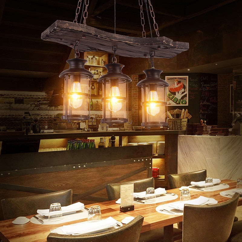 Luminaire industriel suspension cheval rétro lampe barre américaine suspension éclairage loft bois suspension luminaire lustre rustique