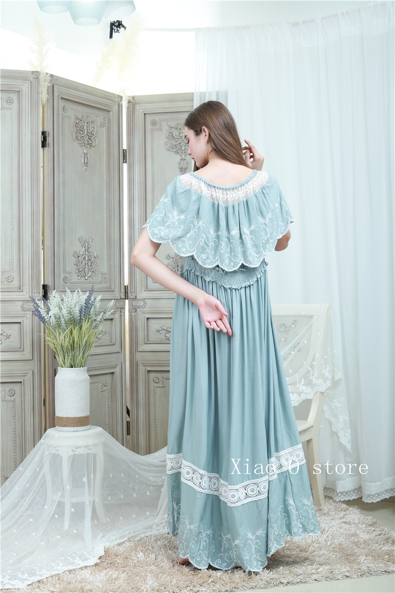 Homewear Nightgowns Feminino Sólida Vestido Sono Vestido Camisola Mulheres 2019 Vestidos de folha de Lótus colarinho Sleepwear Tornozelo-comprimento