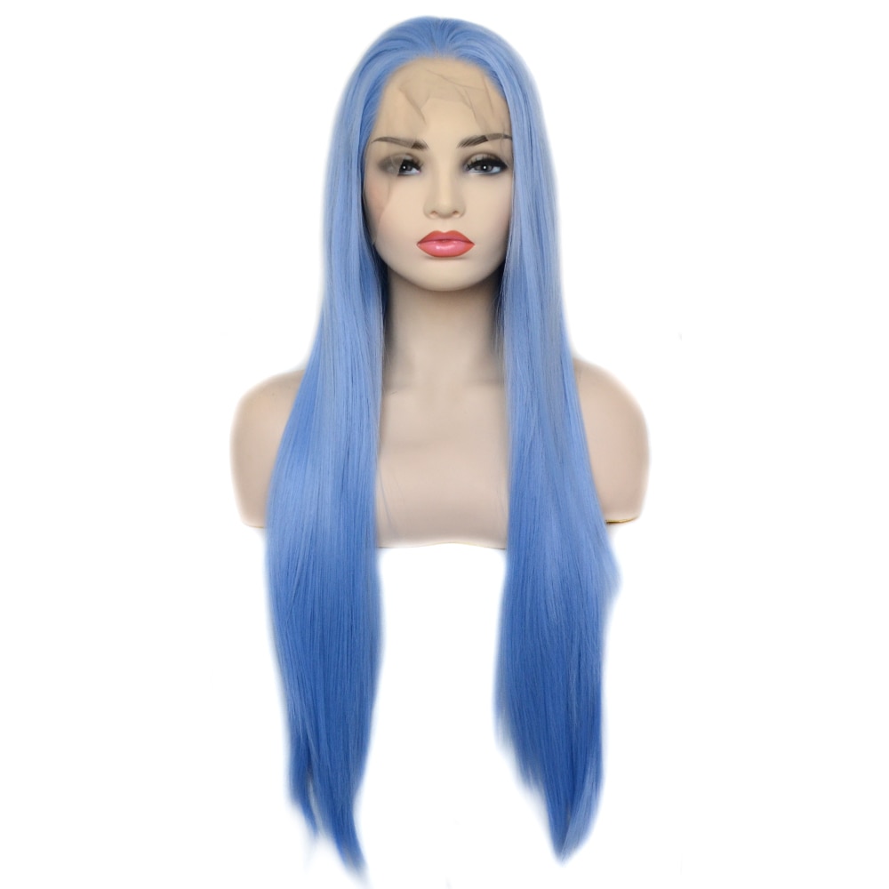 Vogue Queen Light Blue Long Straight Synthetic Lace Front Wig Daily Wearing For Women