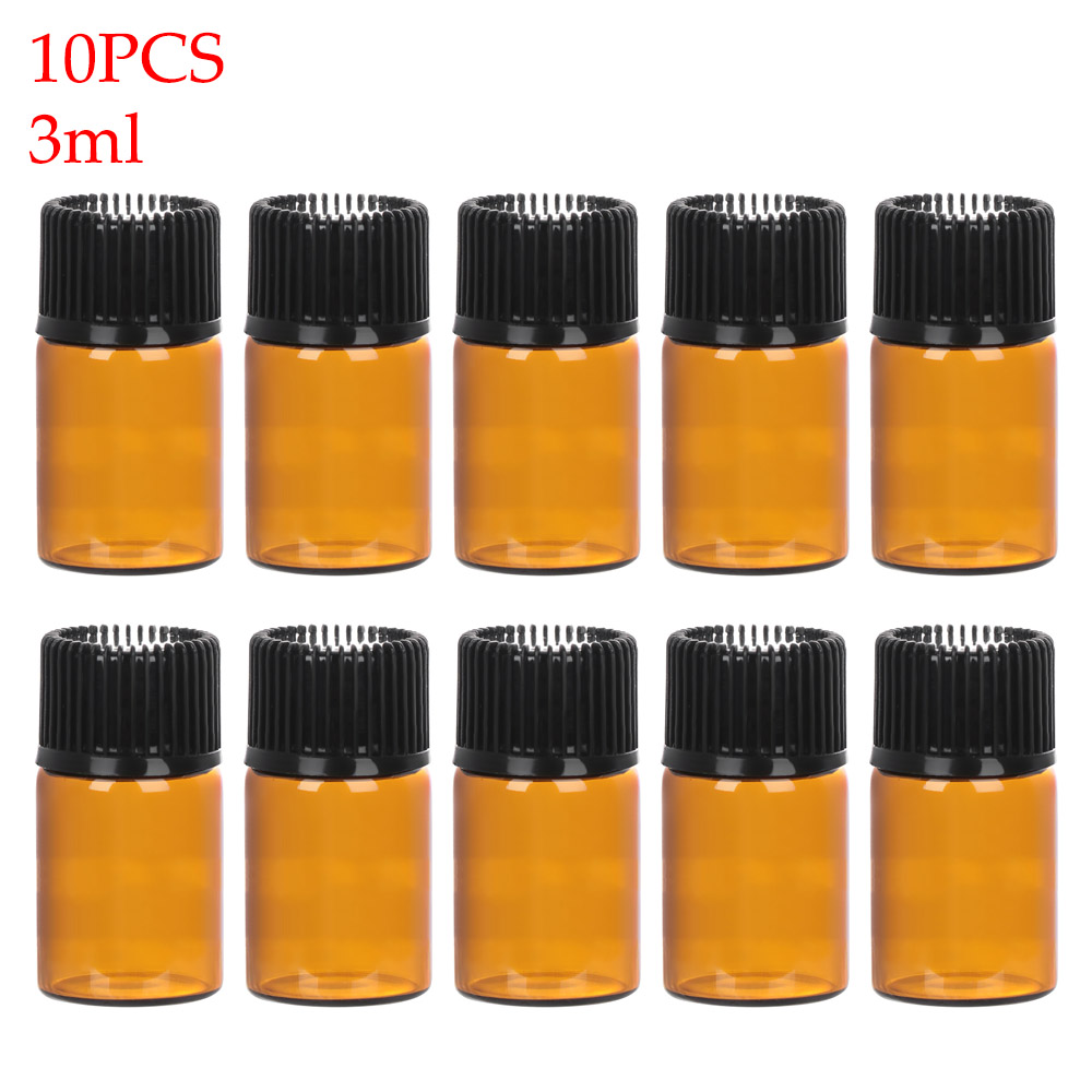 Mini pot d'huile essentielle de 10 pièces 1/2/3/5ml | Bouteille d'huile essentielle, pot d'orifice brun réducteur et bouchon, cosmétique Portable, pot d'échantillon, flacons en verre: 3ml