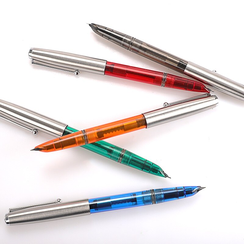 Jinhao Vision Fountain Pen, Steel Metal Cap, Nice Color Transparent Barrel, Fine Nib Office Finance School Student writing A6994