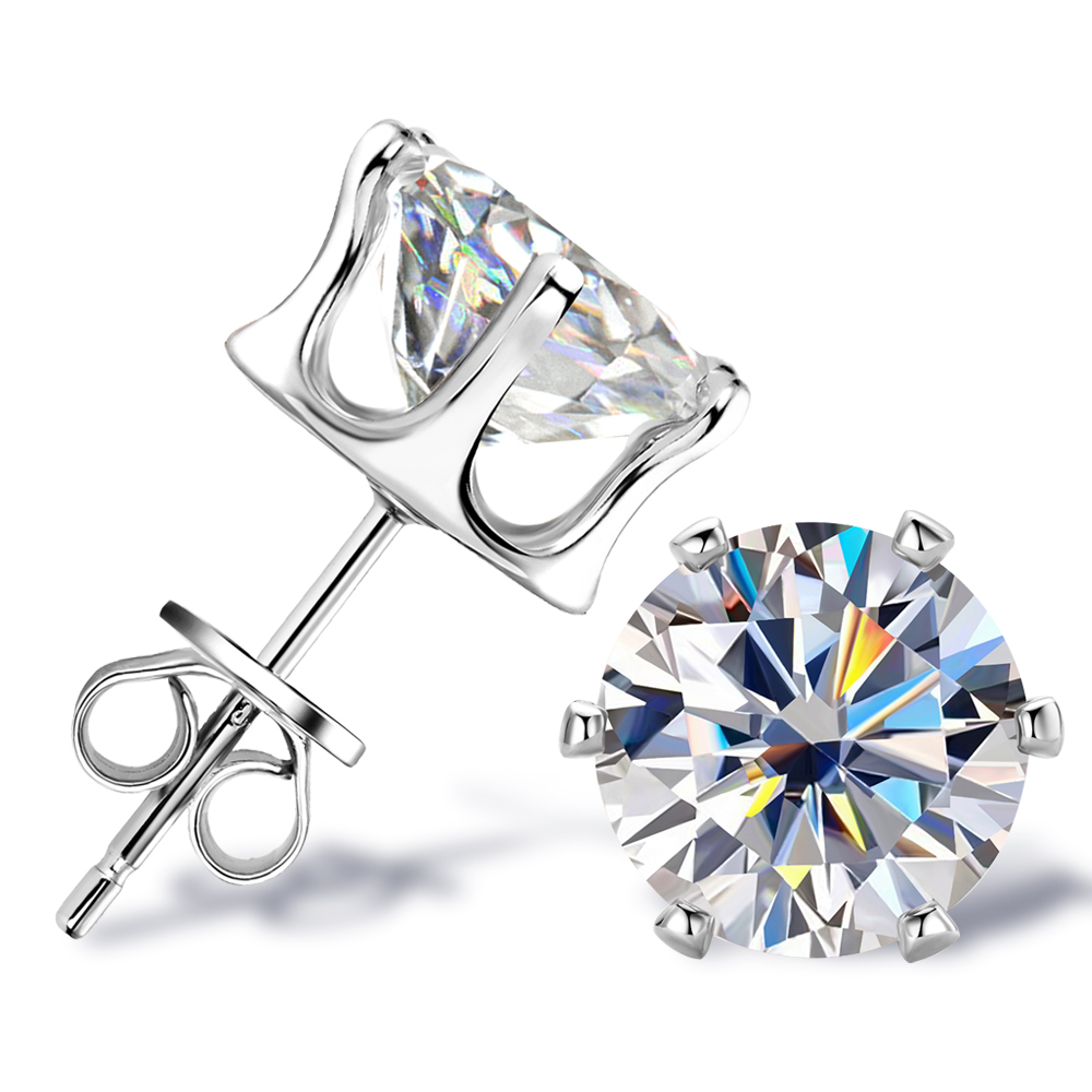 0.1-3 karat moissanit ørestikker til kvinder og mænd, d-farvet, laboratoriefremstillet diamantørering, 925 sterlingsølv ørepiercingsmykker: Hvid / Guldfarve