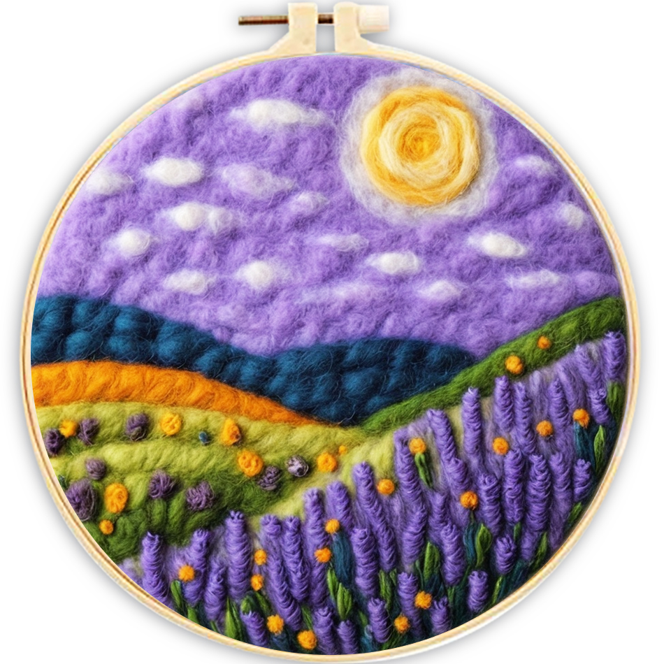 CHENISTORY-Kits de pintura de fieltro con aguja para principiantes, Kit de iniciación de fieltro con aguja de lana DIY, paisaje de montaña, decoración del hogar, arte artesanal: violet