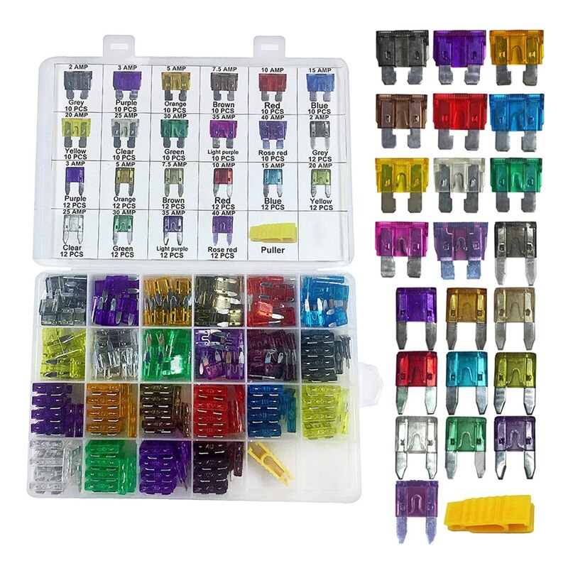 242 PCS Blade Car Fuses Assortment Kit - Car Truck Standard and Mini (2A/3A/5A/7.5A/10A/15A/20A/25A/30A/35A/40A), Boat Car RV SU