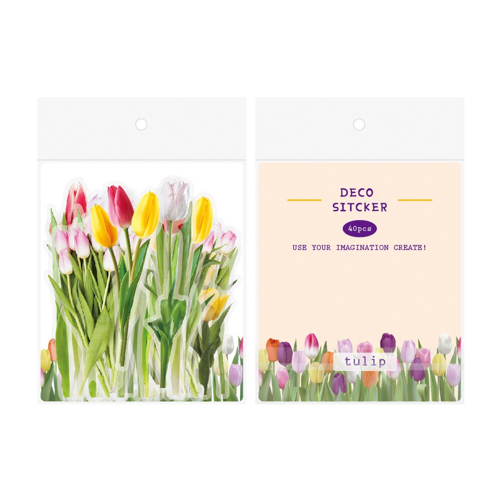 40pcs Kawaii Flower Stickers for Notebooks Stationery Stickers Aesthetic Bullet Journal Supplies Scrapbooking Stickers for Diary: Tulip 40PCS