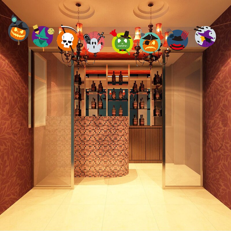 Driehoek Pull Vlag Vleermuis Schedel Pompoen Papieren Pull Bloem Decoratie Halloween Pull Vlag 3M Halloween Party Diy Decoraties